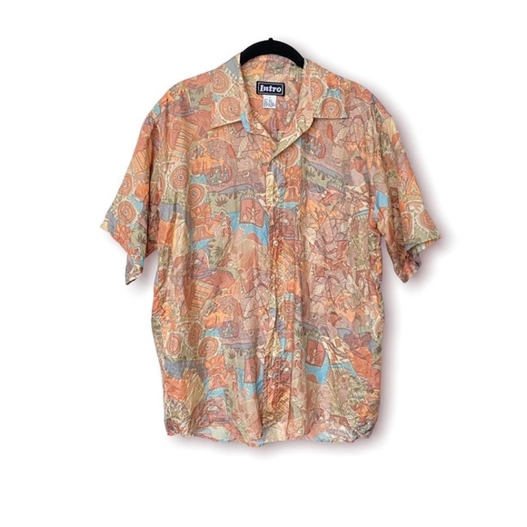 90s silk pastel colorful vintage abstract button down shirt!